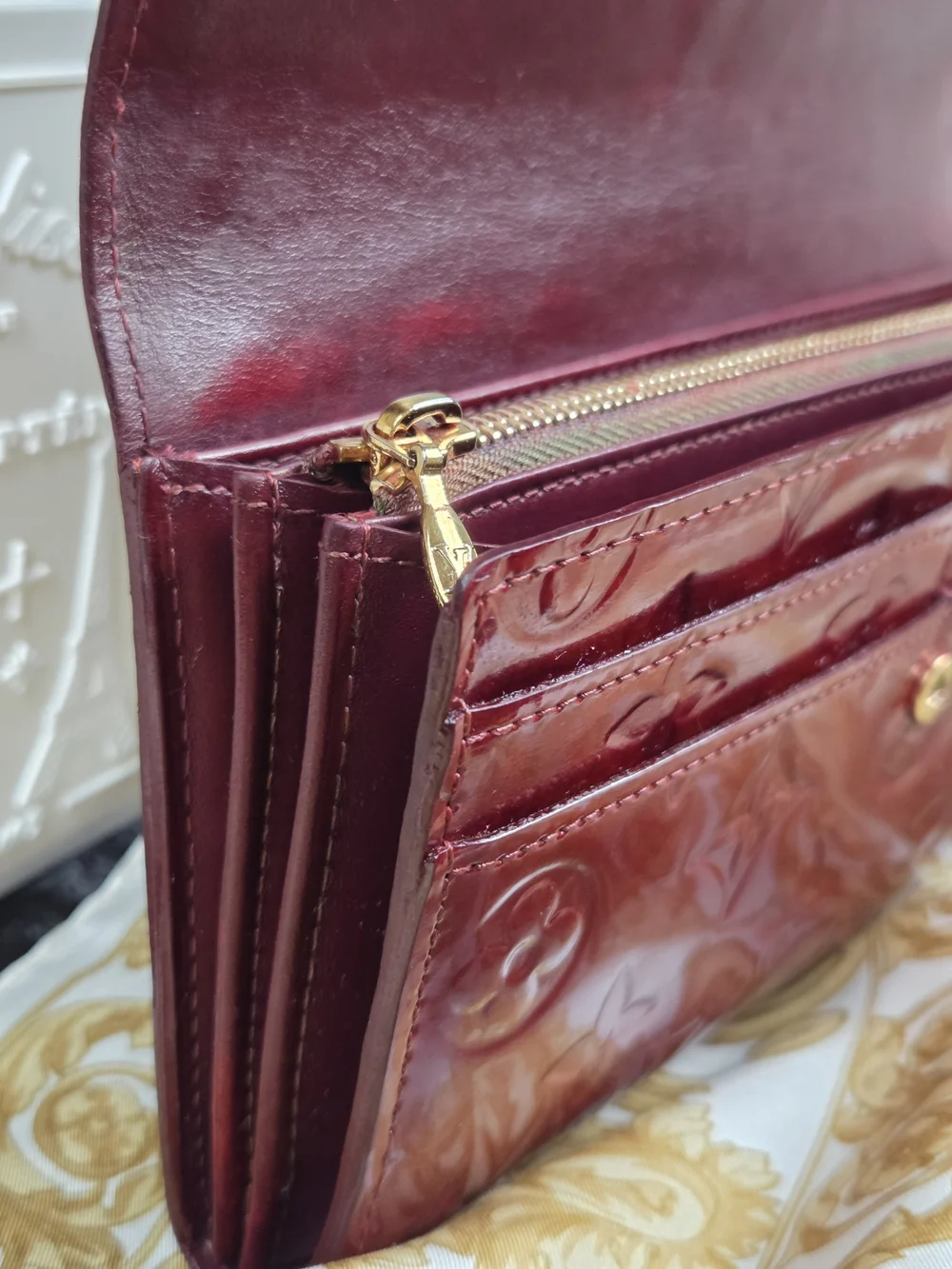 Louis Vuitton Vernis Sarah Wallet Cherry Red Monogram Long Wallet 1998 Restored